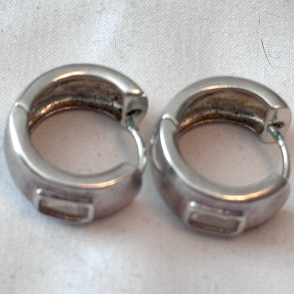 ✨ Stylish Vintage Sterling Silver and Pave Crystal Huggie Earrings - Picture 2 of 15